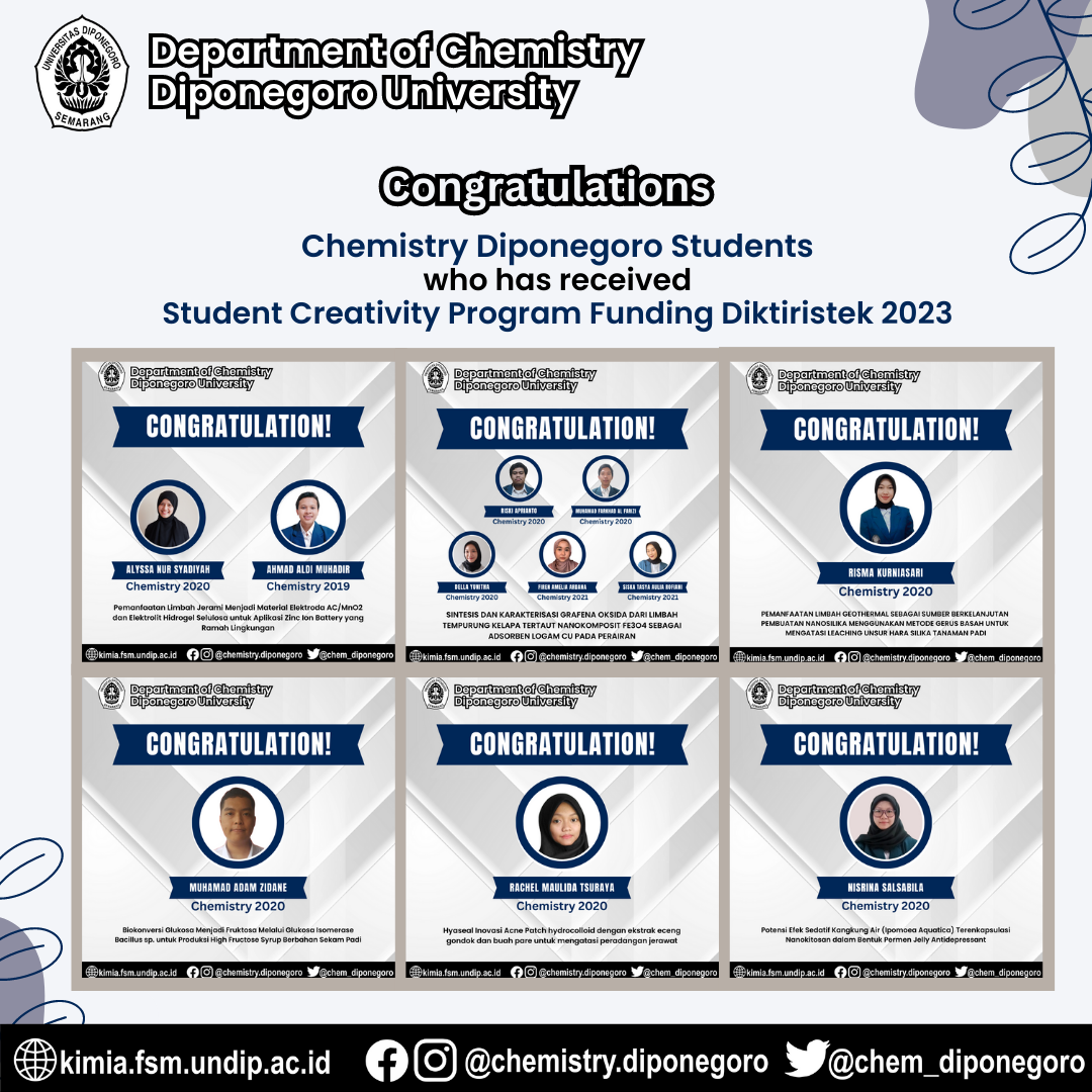 Congratulations to Chemistry Students from Undip which Receive Funding from PKM Diktiristek 2023
