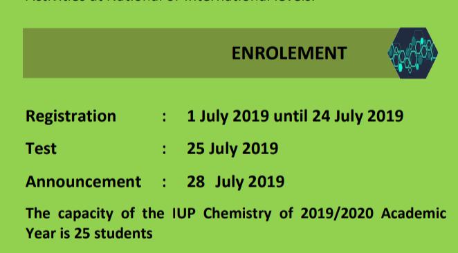 Pendaftaran International Undergraduate Program (IUP) S-1 Kimia Tahun Ajaran 2019/2020